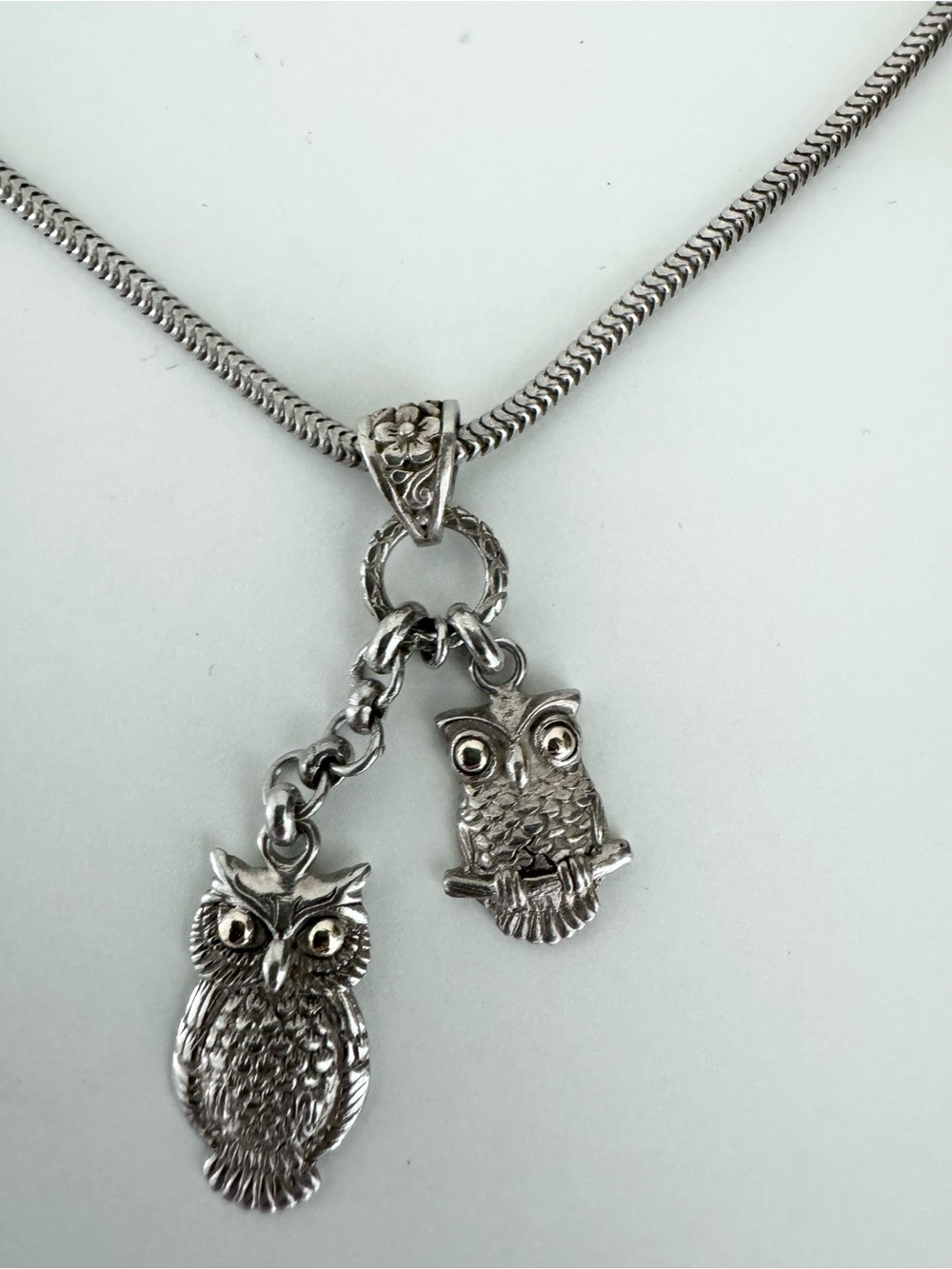 925 Sterling Silver Owl Charm Pendant Necklace Snake Chain
